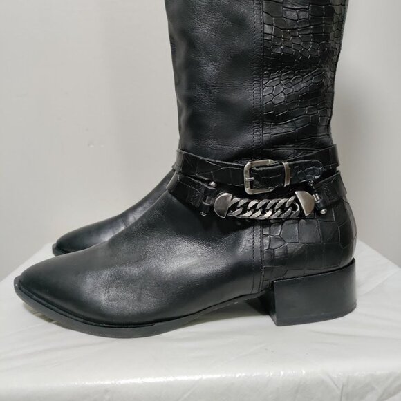 Napoleoni Leather Pull On Knee Length Equestrian Riding Boots Black Women's 8.5 - Picture 14 of 15